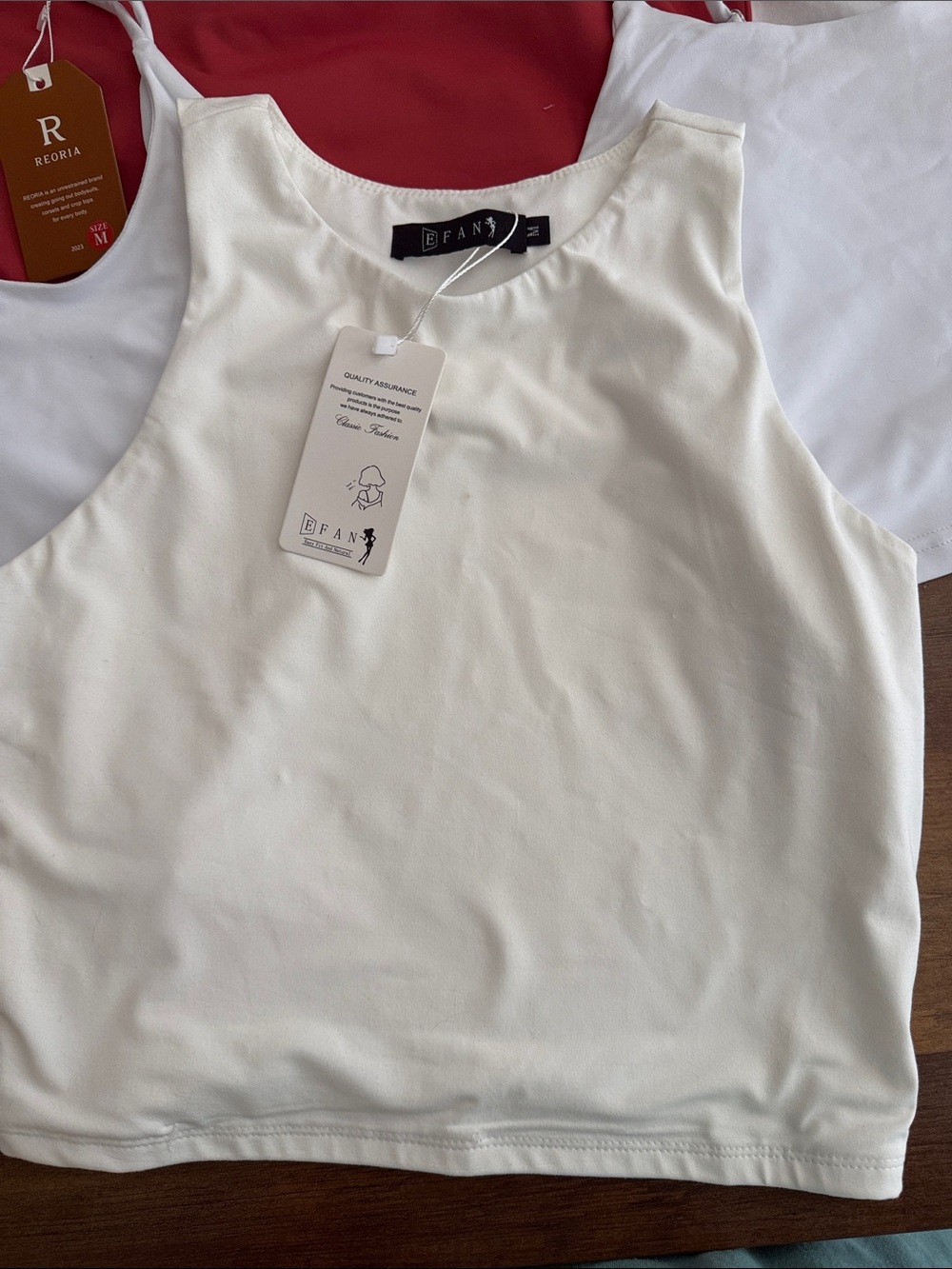 6 cropped Assorted Women’s Tank Tops — White, Red, Teal - Picture 2 of 13